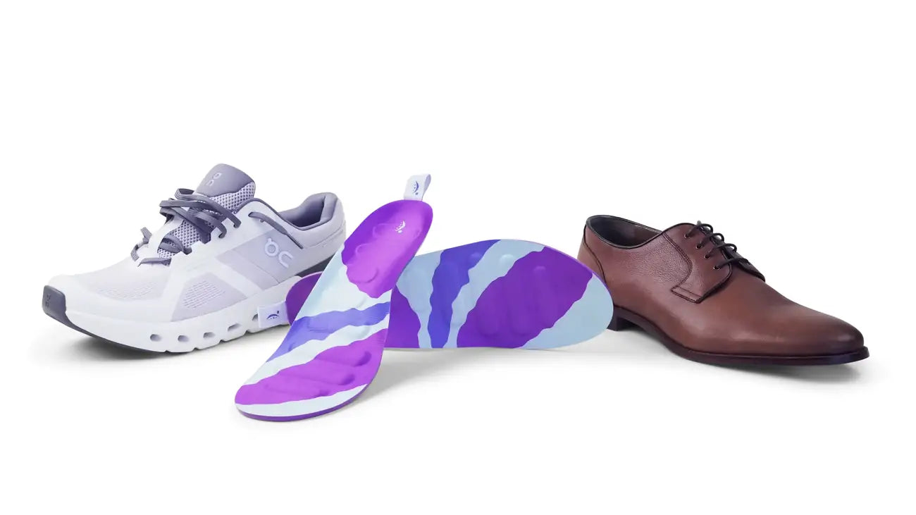 RegenRx insoles between a sneaker and a dress shoe