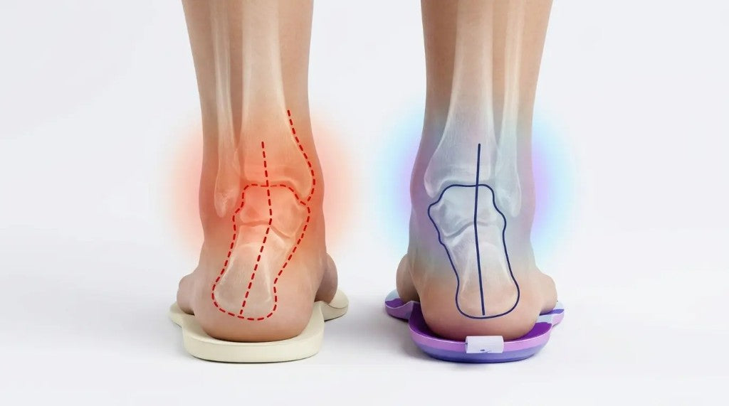 RegenRx sculpted heel cup compared with a shallow insole